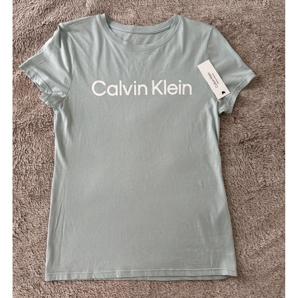 Calvin Klein Performance Women's Logo T-Shirt Blue Surf Short Sleeve New - Picture 5 of 15